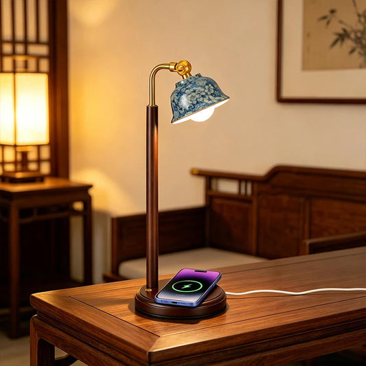 Ceramic Bedside Lamp with Wireless Charger