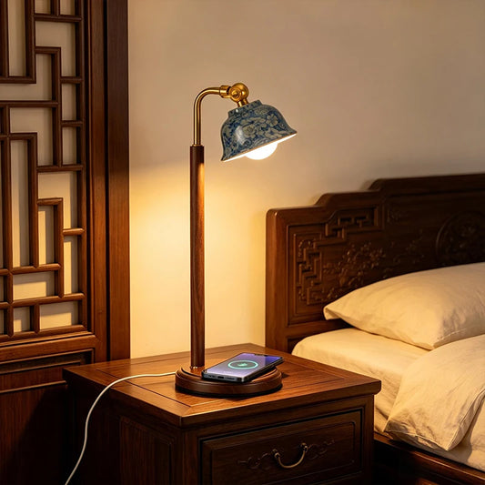 Ceramic Bedside Lamp with Wireless Charger
