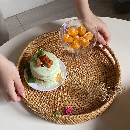 Rattan Round Serving Tray
